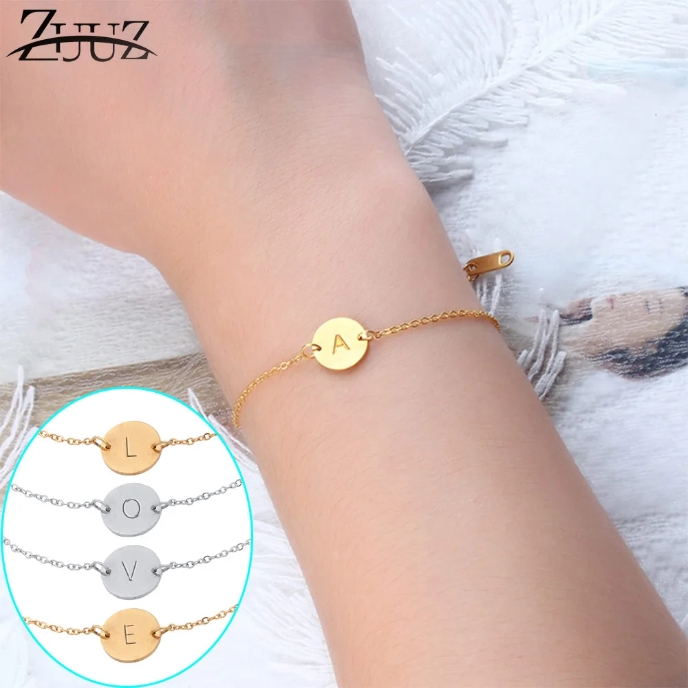 

ZUUZ Wholesale Stainless Steel Letter bracelets bangles For Women female Chain Link jewelry accessories charm couple gold silver