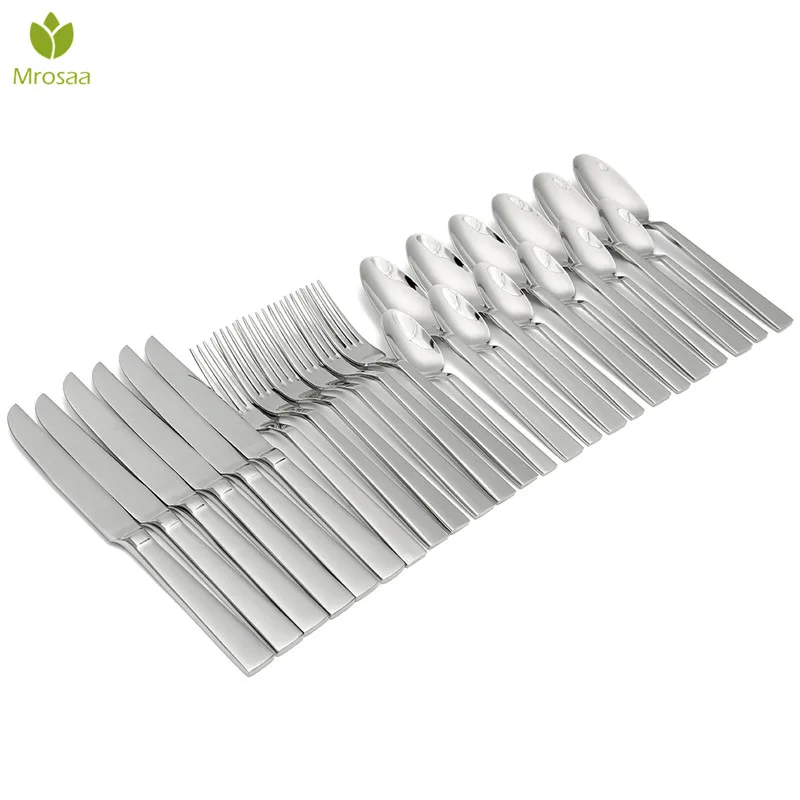 

Mrosaa 24Pcs/set Stainless Steel Sliver Cutlery Set Dinnerware Tableware Silverware Sets Dinner Knife Fork Western Scoops Sets