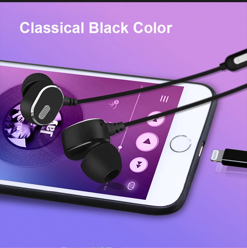 MFI In ear Lighting Earphone with Microphone Wired Stereo Earphones for iPhone 8 7 Plus X XS MAX XR iPod Wired Earphone Lighting