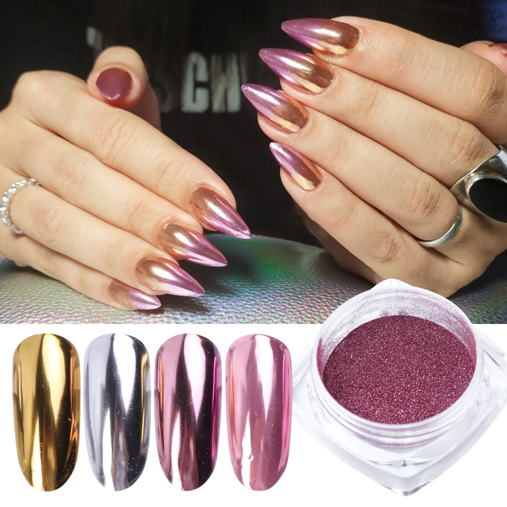 

1 box Nail Glitter Mirror Powder Super Shine Chrome Glitter Rose Gold Silver Metallic Dust Manicure Rubbing For Nails LYC/ASX