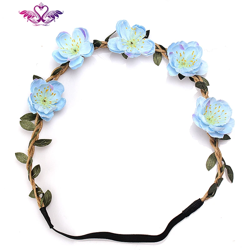 

M MISM New Bohemian Flower Headband Beautiful Floral Hair Bands Fabric Flower Crown Wreath Boho Wedding Scrunchy Bridal Garland
