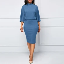 Женские платья, летнее однотонное женское платье-карандаш с вырезом лодочкой и рукавом 3/4, однотонное облегающее платье, Женская рабочая одежда