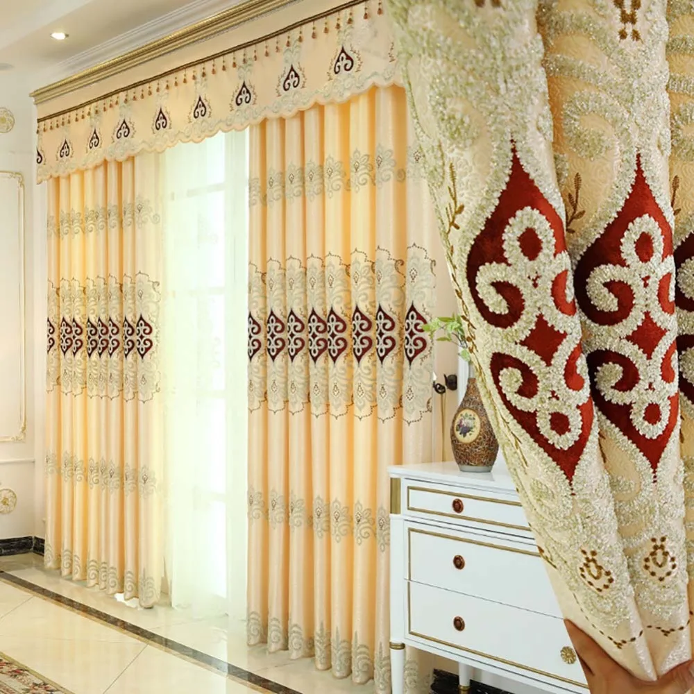 

Meijuner Embroidery Curtain Cloth and Tulle Window Curtain European and Luxurious Style for Living Room and Bed Room A012