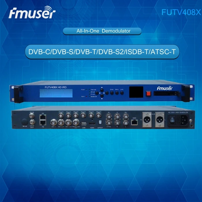 FUTV408X HD IRD(1 DVB-C/S/T/S2, ISDB-T, ATSC-T ВЧ вход, 1 ASI IP In, 2 ASI 1 IP выход, HDMI SDI CVBS XLR выход) с живым экраном