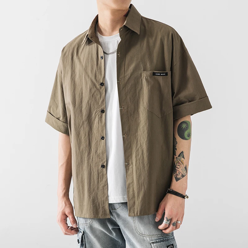 

Solid Color Half Sleeve Mens Shirts Pocket Printing Man Shirts Turn-Down Collar M-5XL Shirts For Men