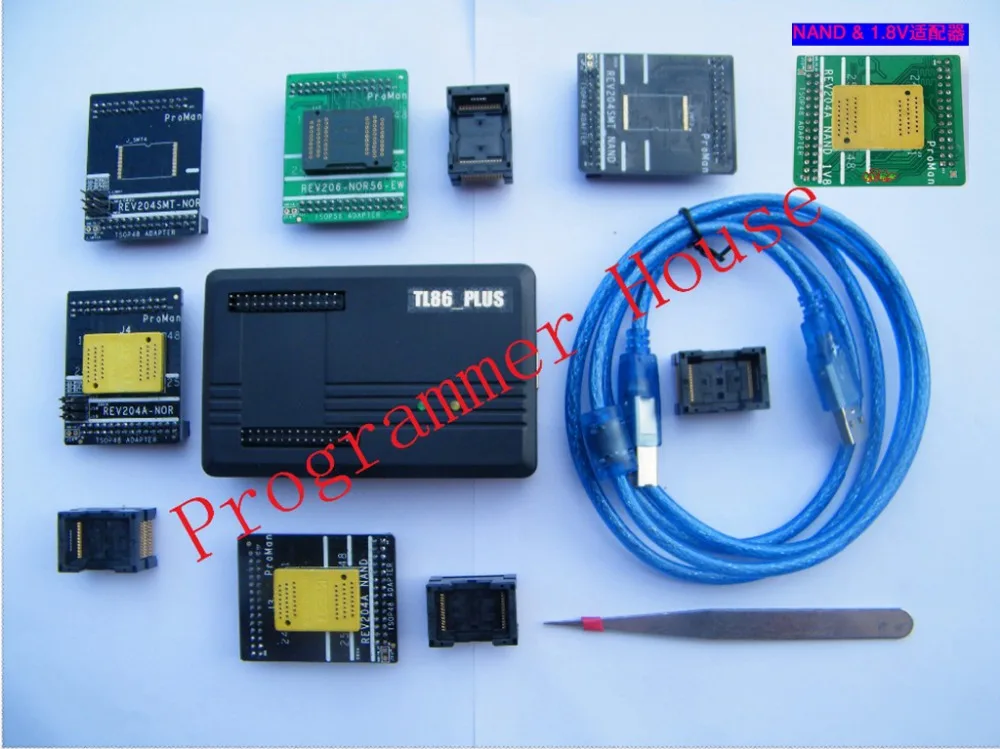 

Proman tl86_Plus Professional nand nor programmer repair tool copy NAND FLASH data recovery+TSOP48&56 TSOP56 +V1.8adapter