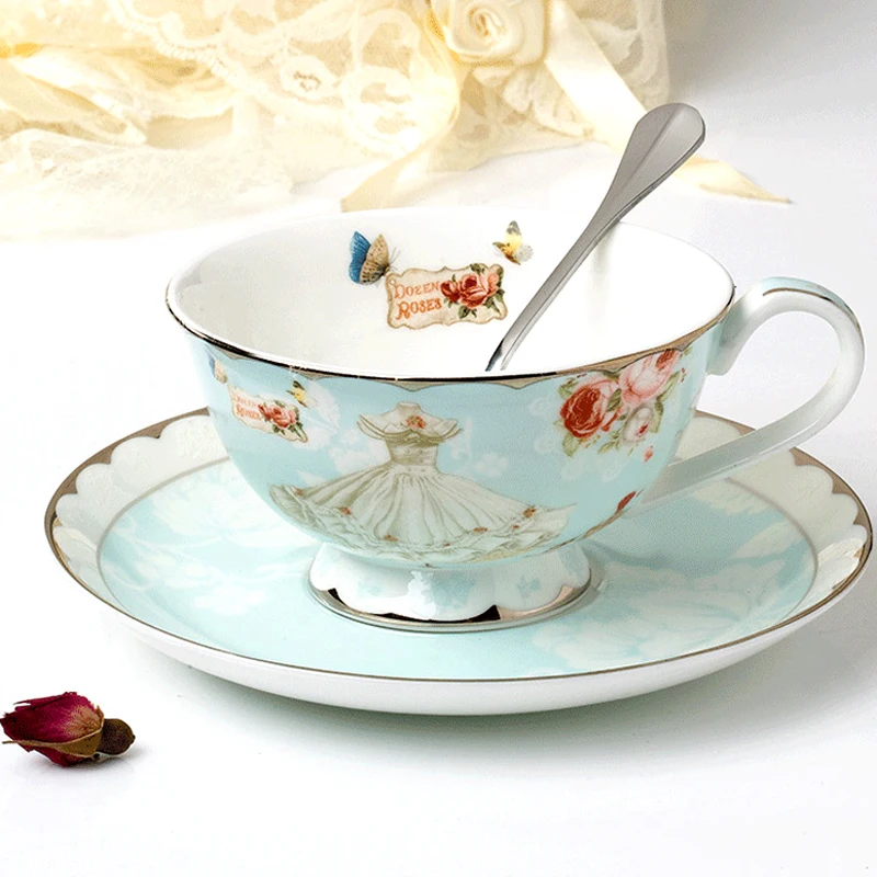 Изысканный европейский стиль фарфоровые чашки чая и блюдца, цветочный узор Керамические чашки кофе, Штраф Костяного Фарфора Чашка чая, прекрасная бытовая Подарок