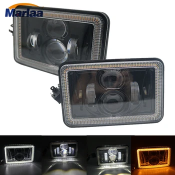 

5x6 led Headlights with White/Amber Halo DRL Turn Signal Rectangular H4651 H4652 H4656 H4668 H6545 4"x6" Square Led Headlamp