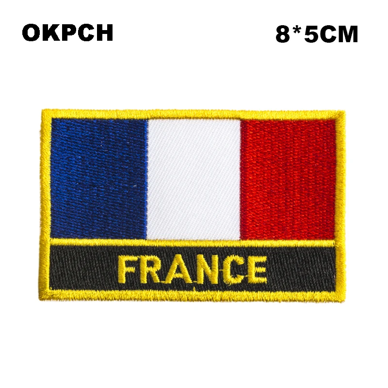 

France Square Shape Flag Iron on patches Orzen embroidery patch custom Stickers for clothes PT0057-R