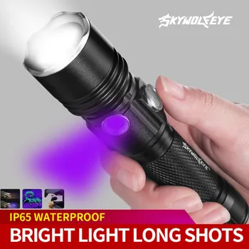 

Tactical LED Flashlight T6+UV 395nm/UV 365nm Ultra Viole Baton Torch Light Camping Light Torch Led Light Zaklamp 40MAY13