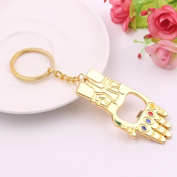 

New High Quality Bottle opener Keychains Avengers 4 Infinity War Thanos Infinite Power Glove Gauntlet Gold Men Keyring Gifts