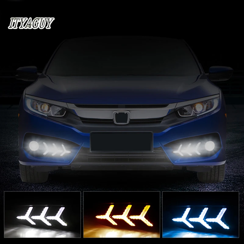 

ITYGUY 3 Colors 2pcs Car LED DRL for Hondas City 2016 Daytime running lights with fog lamp cover hole drl led daylight fog light