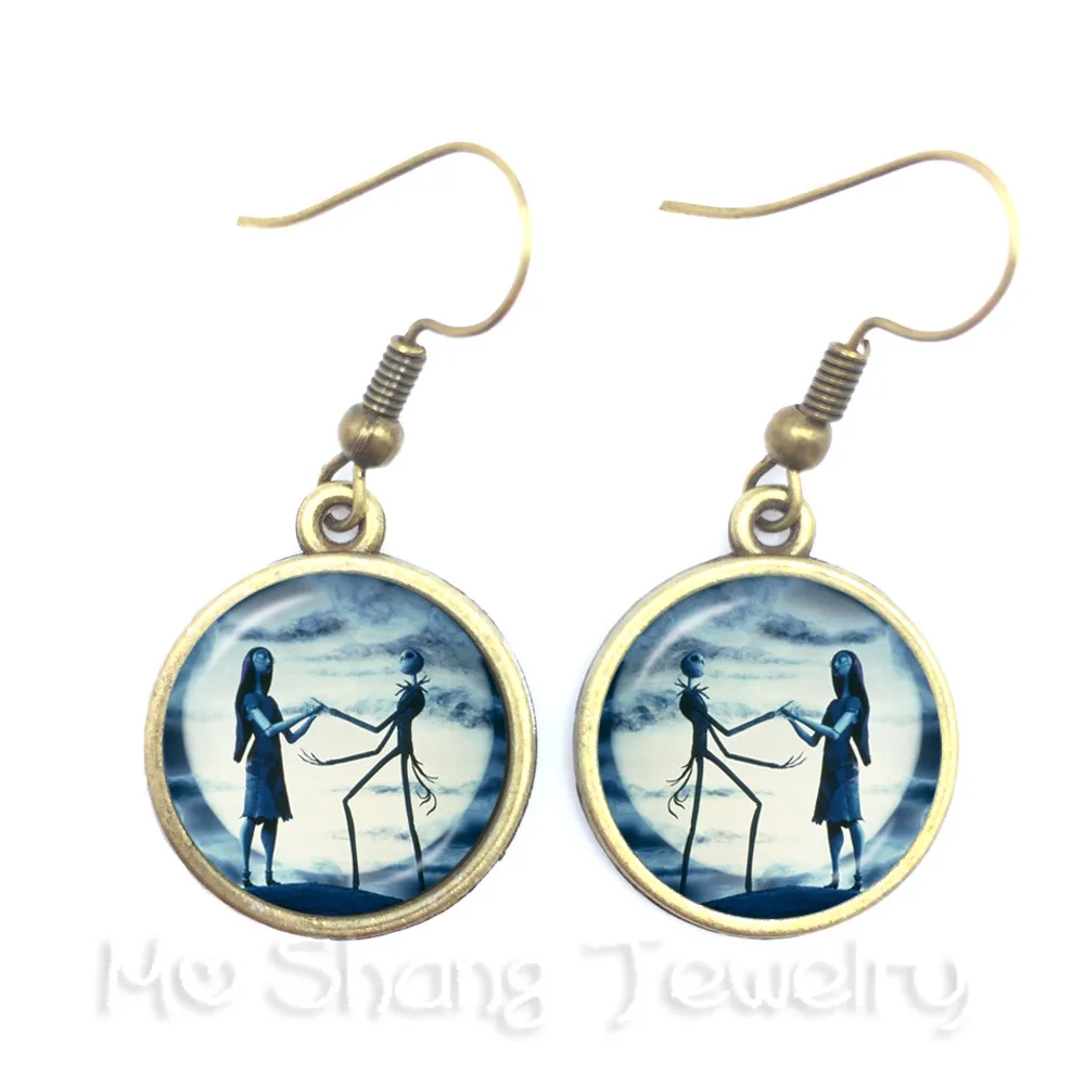 

The Nightmare Before Christmas Jack Skellington And Sally Cabochon Dangle Earrings Charms Halloween Party Jewelry Earrings Gift