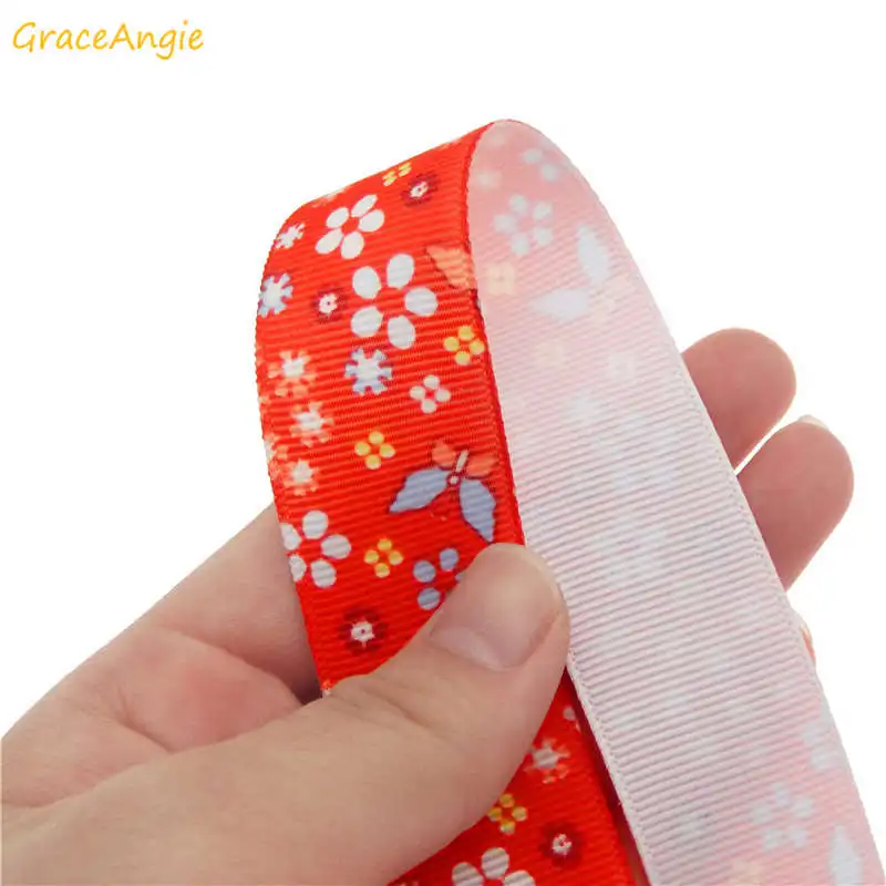 

GraceAngie 1-3m Fabric Ribbons Grosgrain Flower Printing for Gifts Wrapping Packing Purple Red Bow Hair Accessories Making 26mm