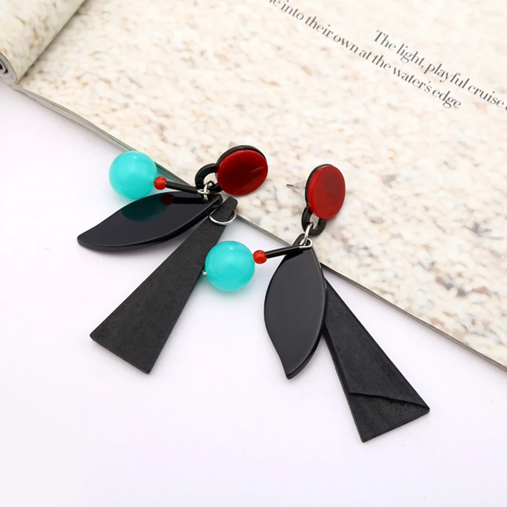 Ethnic Style Acrylic Geometric Earrings Blue Red Beads Big Drop Earring Fashion Jewelry For Women Brincos Pendientes New2019 | Украшения и