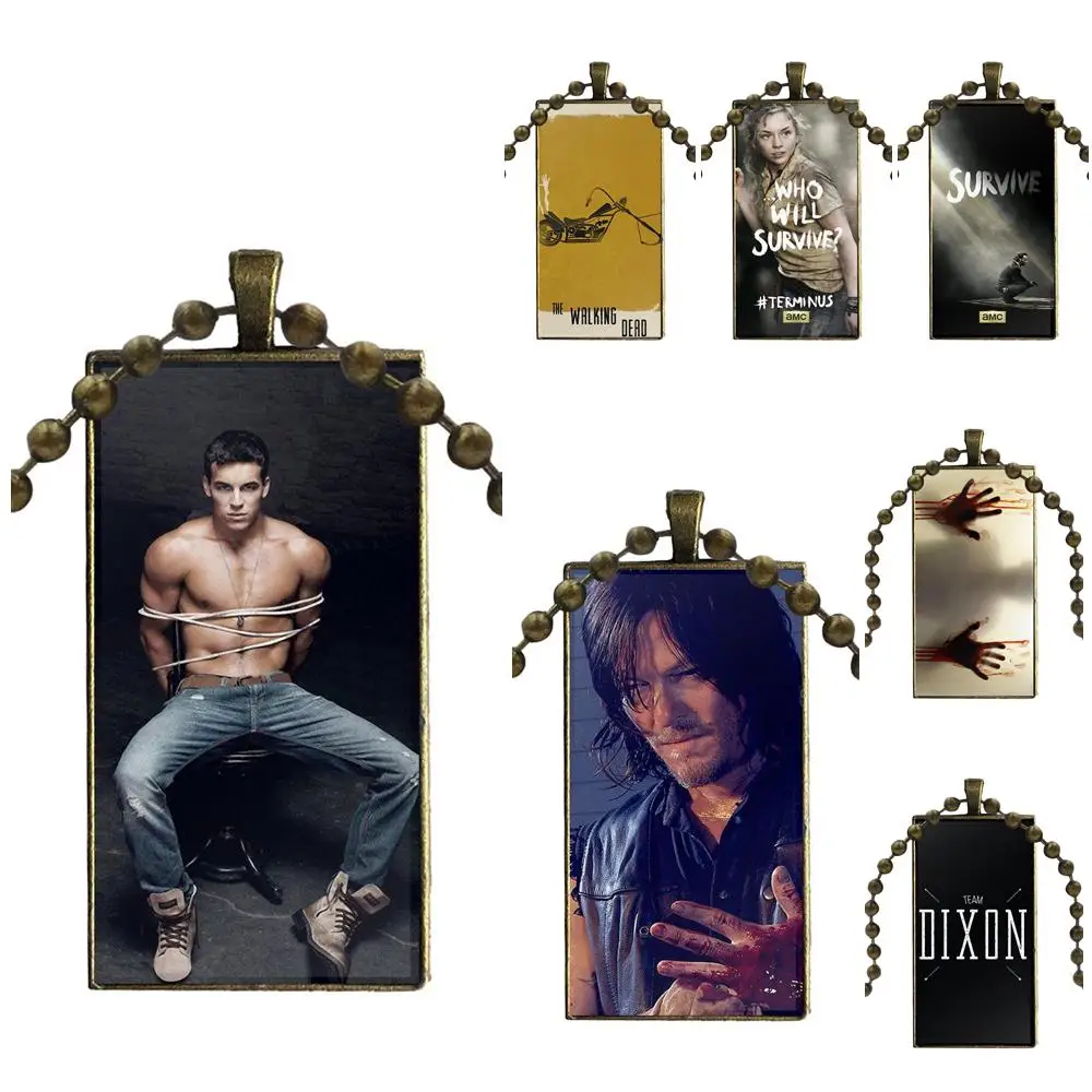 

For Women Wedding Gift 2019 The Walking Dead Daryl Dixon Glass Pendant Necklace Handmade Half Pendant Rectangle Necklace