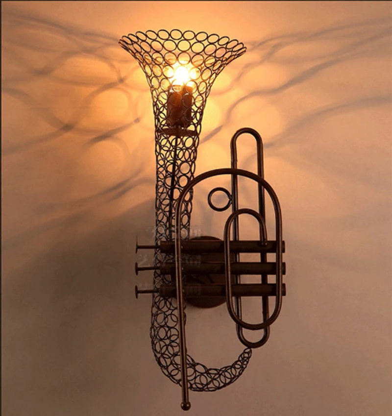 Vintage Industrial Rustic Iron Saxophone Wall lamp Sconces Steam Punk Bar Pub art deco wall light