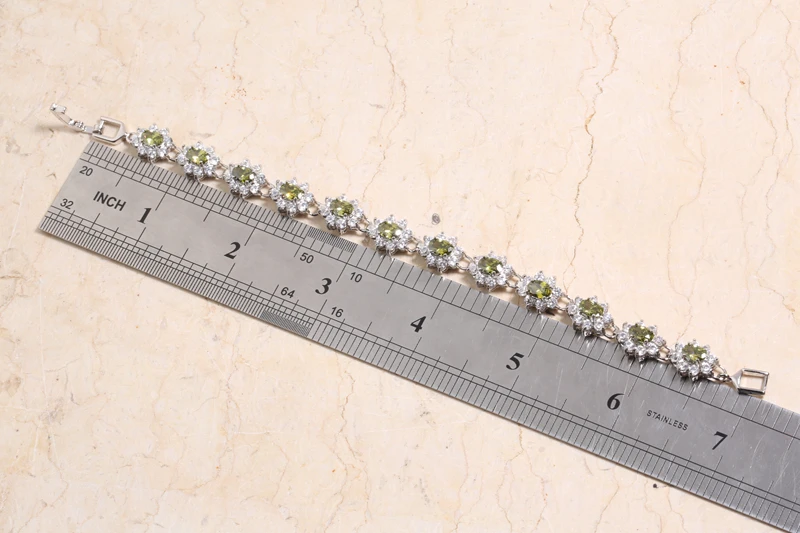 Элегантный Зеленый Перидот Белый Циркон 925 стерлингового серебра звено цепи браслет 6 7 дюймов L10049