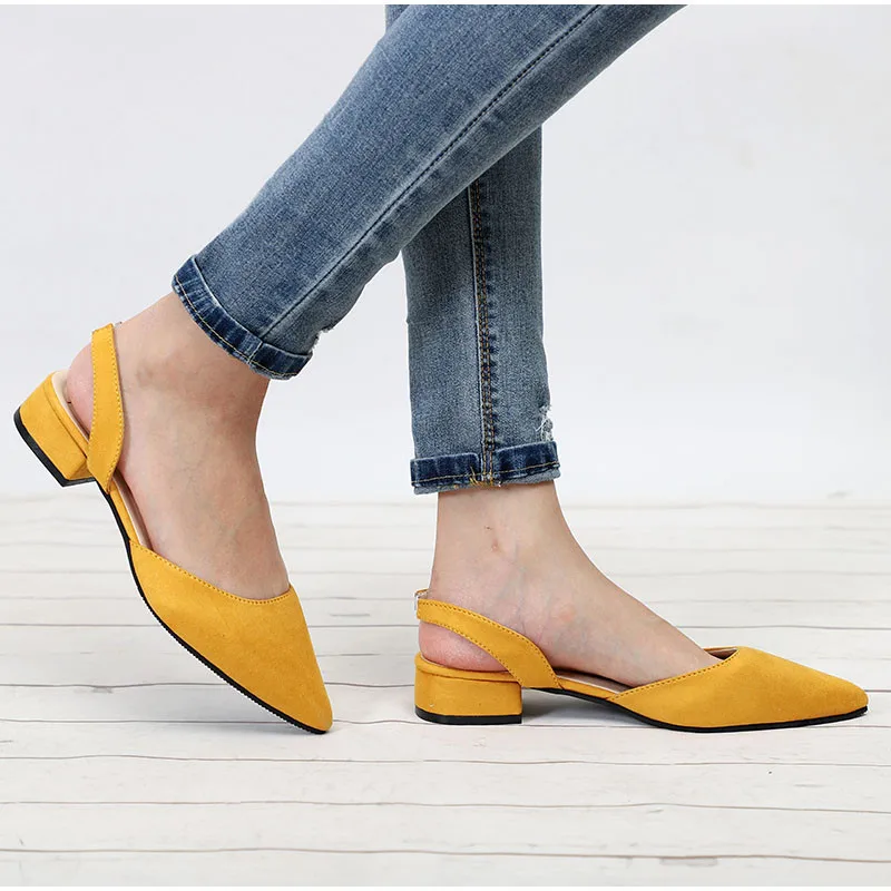 

HEEGRAND Women Shoes Slingback Summer Sandals Female Flock Casual Footwear Pointed Toe Elegant Low Heels Shoe XWZ6010