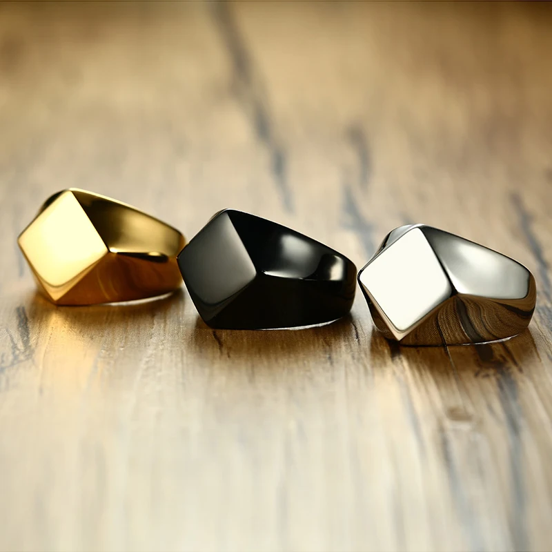 

Men's Quadrangle Flat-Top Signet Ring for Men Jewelry Stainless Steel Vintage Oxidation Gray Male Jewellery Jewels