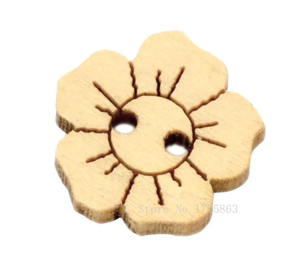 

50 Pcs 15mm 2 Holes Flower Wooden Buttons, for Sewing, Scrapbooking, Embelishments, Crafts, 7NK40