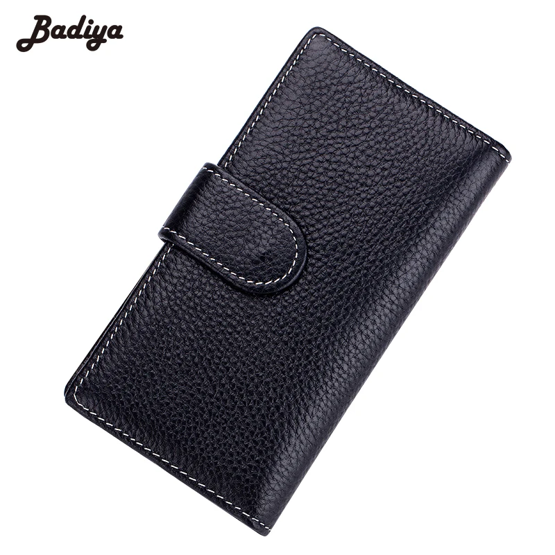 

Fashion Genuine Leather Women Bi fold Hasp Wallet with Card Slots Solid Color Hasp Long Female Wallet Shopping Money Card holde
