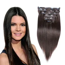 16″-26″ 120G Real Human Hair Clip In Extensions Darkest Brown #2 Full Head Brazilian Virgin Hair Clip In Human Hair Extensions