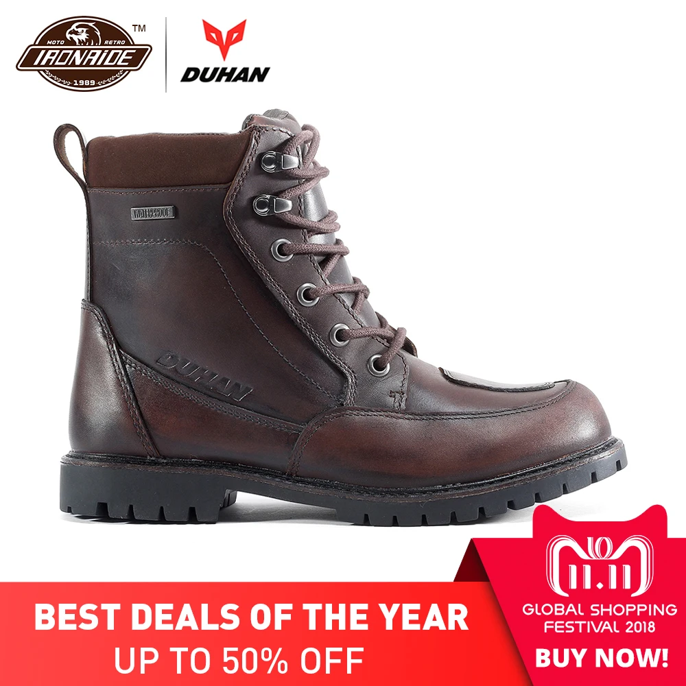 

DUHAN Motorcycle Boots Men Waterproof Moto Boots Outdoor Motocross Leather Motorcycle Shoes Moto Vintage Ankle Boots Botas Moto