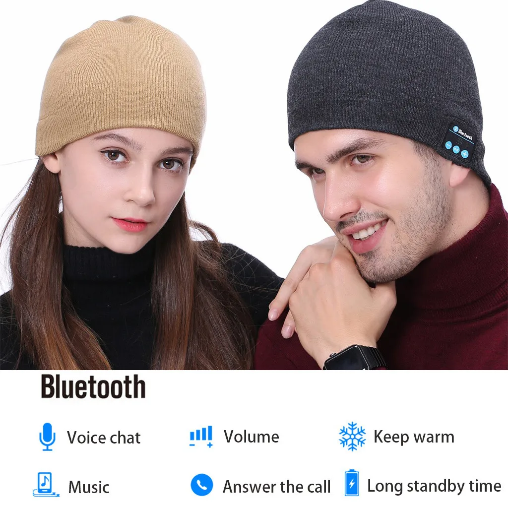 Новые зимние шапки для женщин и мужчин музыкальная Bluetooth шляпка с стерео наушники гарнитура динамик беспроводная теплая круглая Лыжная кепка хип хоп