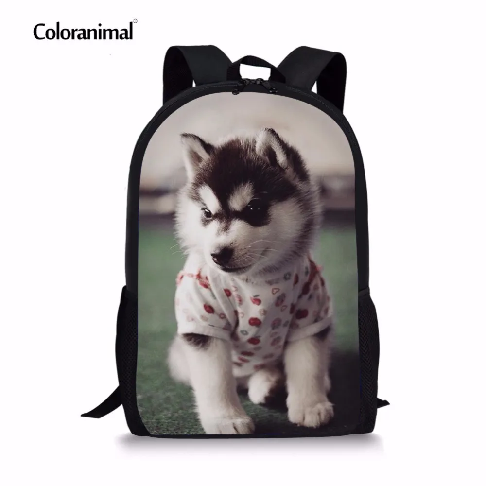 Цветные школьные сумки для девочек и мальчиков-подростков с 3D рисунком милой собаки хаски, Женский Повседневный большой рюкзак для ноутбука, детские сумки для книг