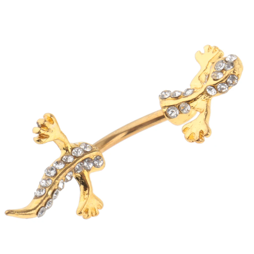 316L Stainless Steel Crystal Zircon Gecko Animal Drop Navel Belly Button Ring