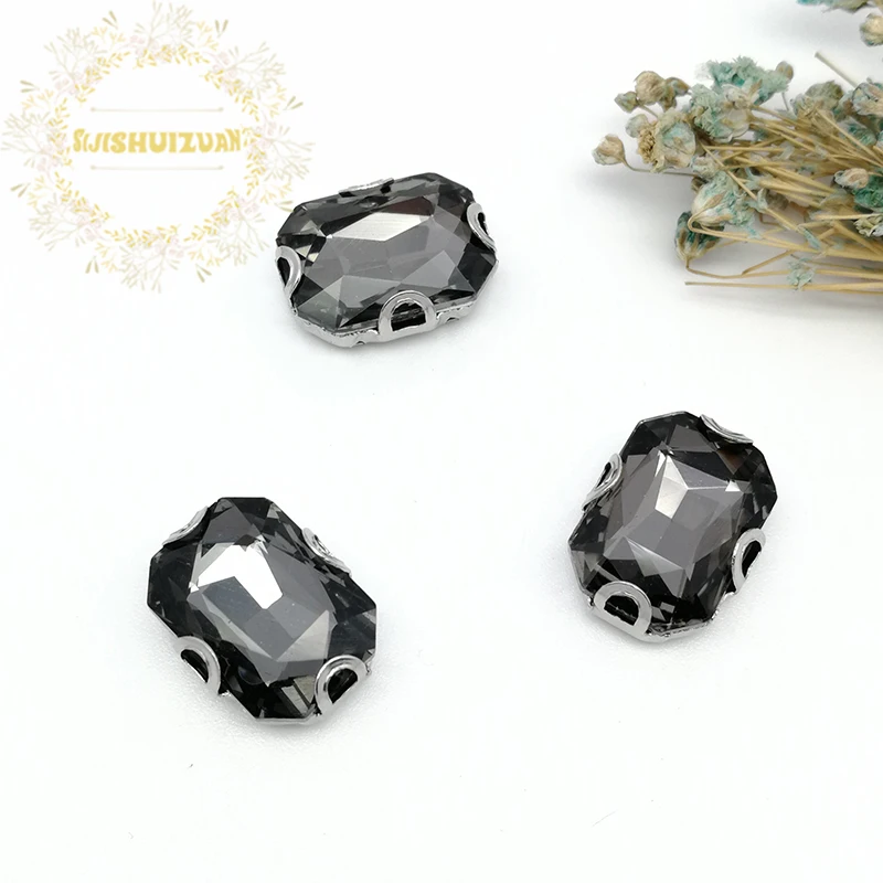 Gray Rectangle Glass Crystal sewing rhinestones with silvery D shape claw Diy wedding dress accessories Free shipping | Дом и сад