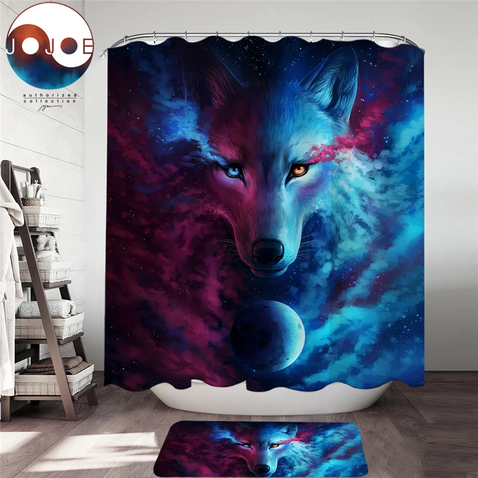 

Where Light And Dark Meet by JoJoesArt Shower Curtain Set 3D Wolf Bathroom Curtain Art Print Soft Doormat 2-Piece douche gordijn