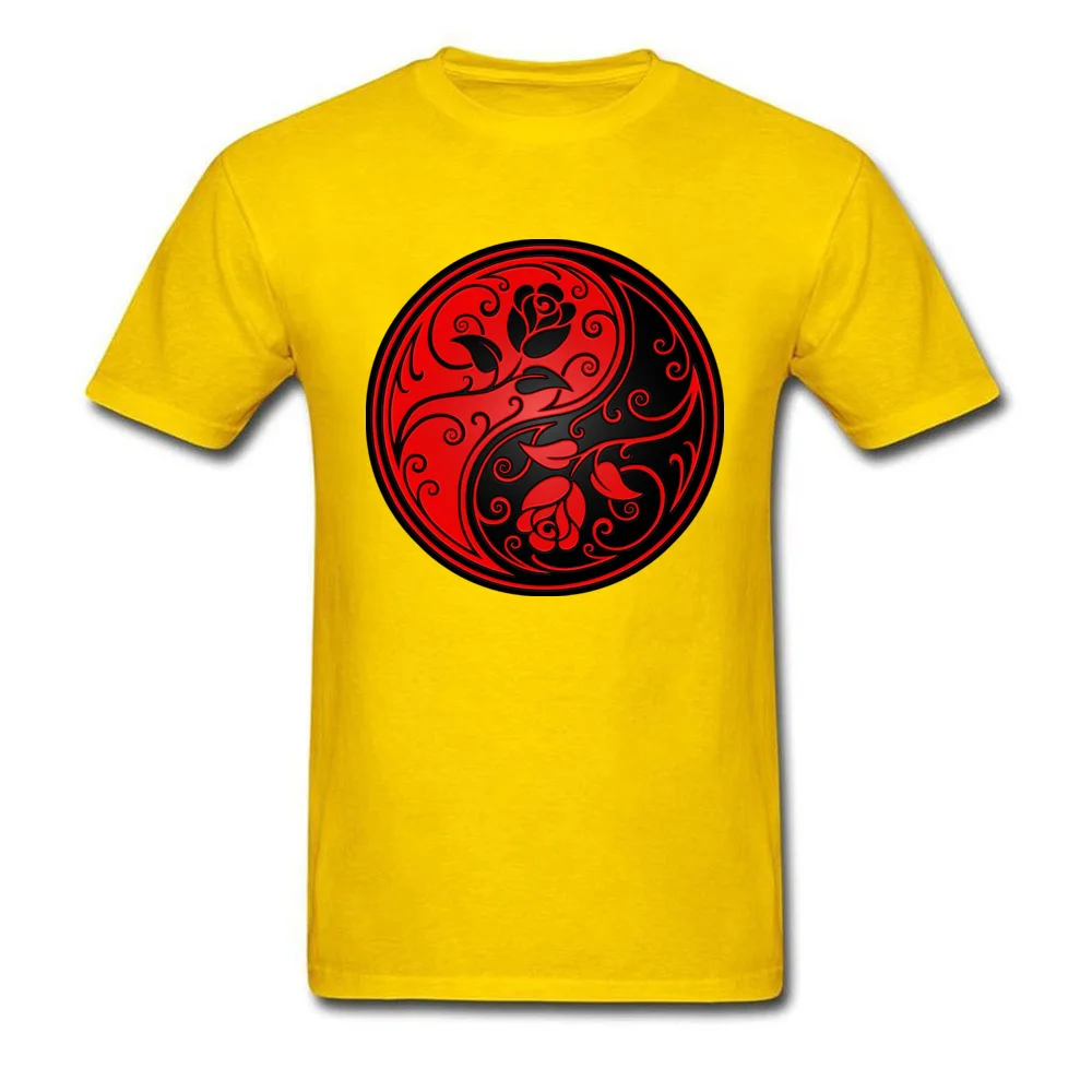 cosie Summer Unique Short Sleeve VALENTINE DAY Tops Shirt High Quality Crew Neck 100% Cotton Clothing Shirt Men's T Shirt Red and Black Yin Yang Roses yellow