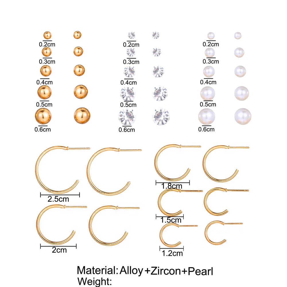 40 PCS/set Fashion Crystal Round Beads Stud Earrings Set For Women Man Gold Color Circle Earrings Unisex Daliy Jewelry 2019