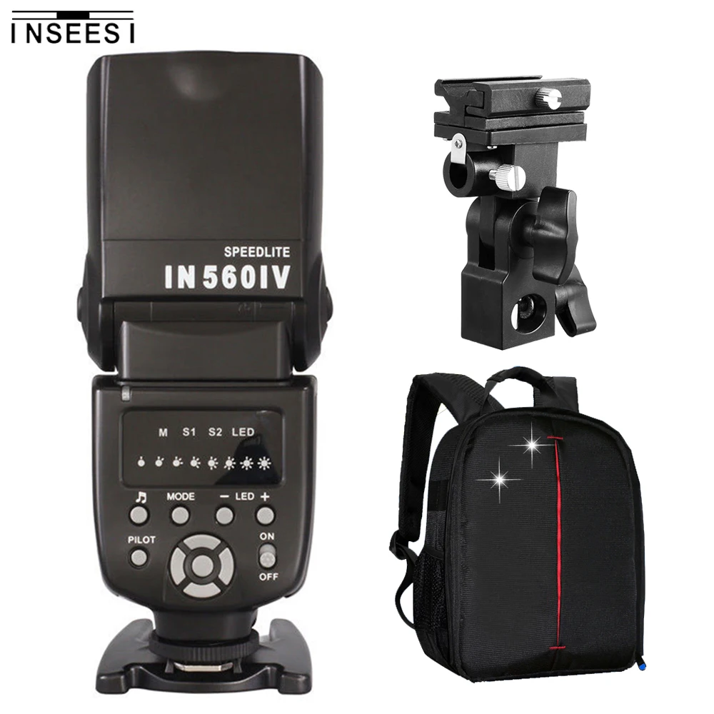 

INSEESI IN-560IV Universal Flash Speedlite & DSLR Camera Backpack Bag & B Type Flash Bracket For DSLR Canon Photography Set
