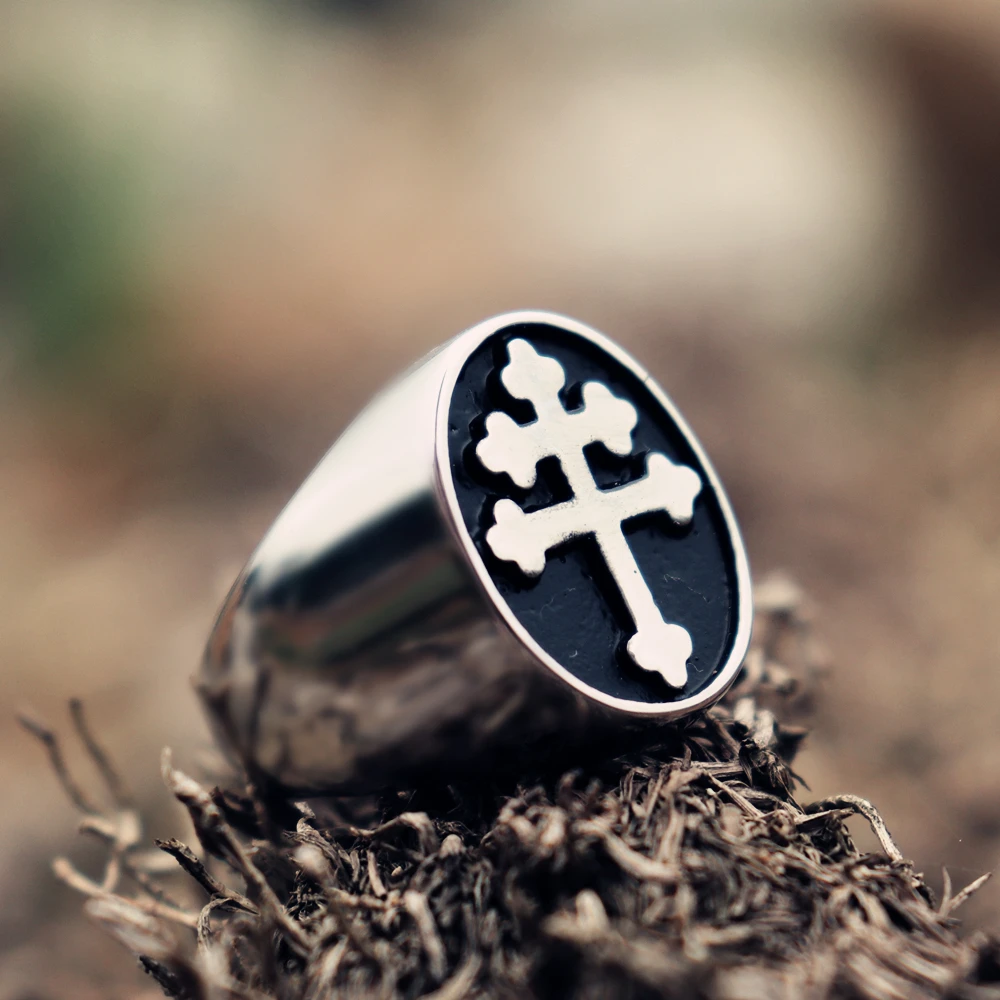 EYHIMD классический крест Lorraine серебряные кольца-печатки мужские из нержавеющей стали байкерское кольцо Байкерская мода ювелирные изделия