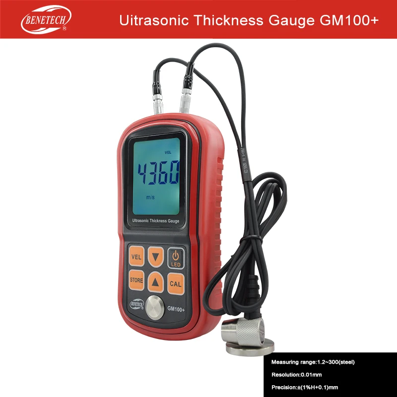 

GM100+ Ultrasonic Thickness Gauge Data Store 1000-9999m/s Auto Calibration Auto linear compensation Coupling status indication