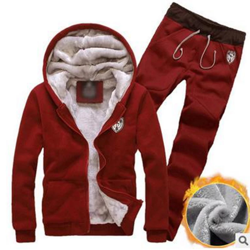 

CALOFE 2018 Winter Inner Fleece Men Sport Suit Running Set Hooded Jacket Tracksuit Mens Sweat Set Asian Size Sweatsuit Male Z40