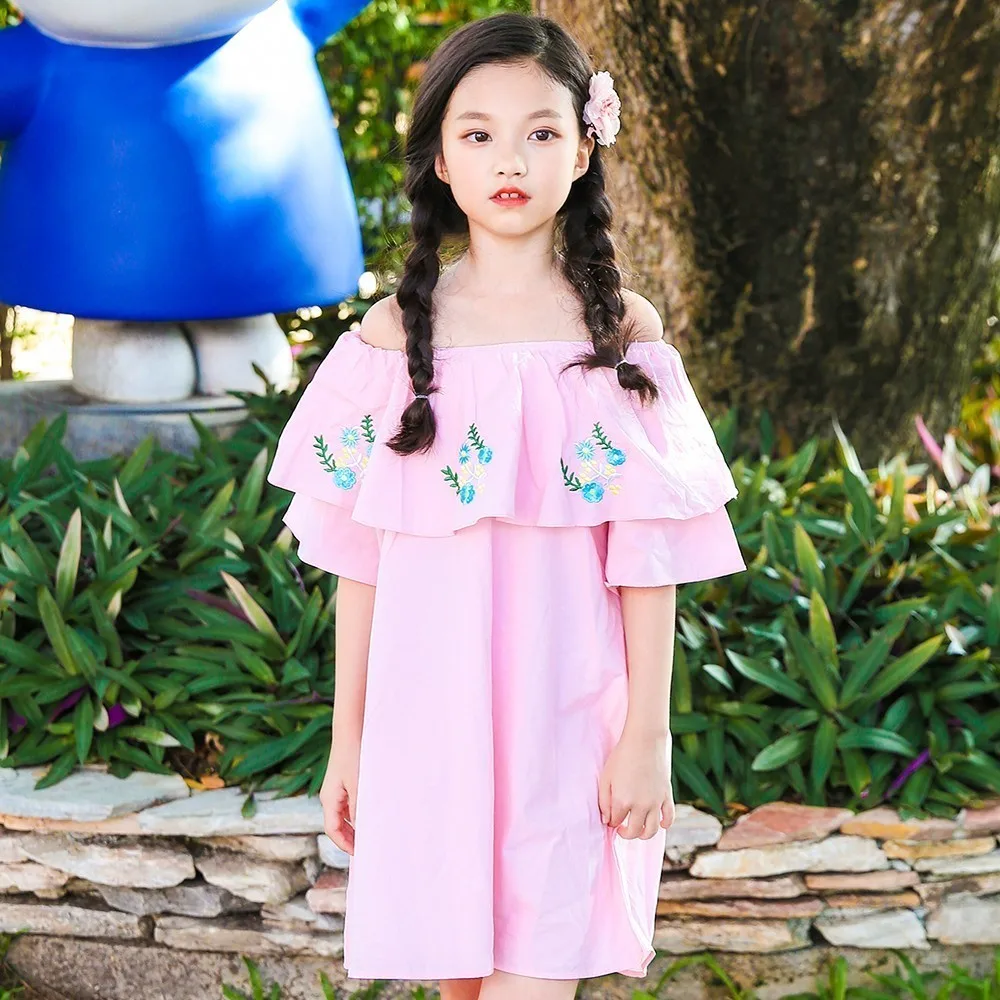 

Girls Loose Cotton Dresses Summer 2018 New Children Pink Blue Ruffles Floral Dress Girl Princess Dresses Baby Kids Vestidos