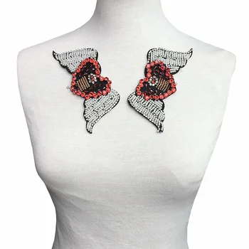 

4pc Heart Patch Beaded Applique Iron On Patches For Clothing Clothes Stickers Appliques Parches Ropa Sewing Accessories AC1067