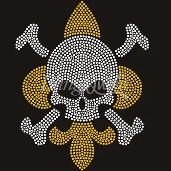 

BlingQueen 25PCS/LOT Korean Rhinestone Hot Fix Motif Fleur de Lis with Skull Design
