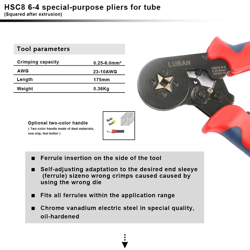 HSC8 6-4A HSC8 6-4C мини-тип саморегулируемые обжимные плоскогубцы 0,25-10 мм2 терминалы обжимные инструменты многофункциональный инструмент плоскогубцы