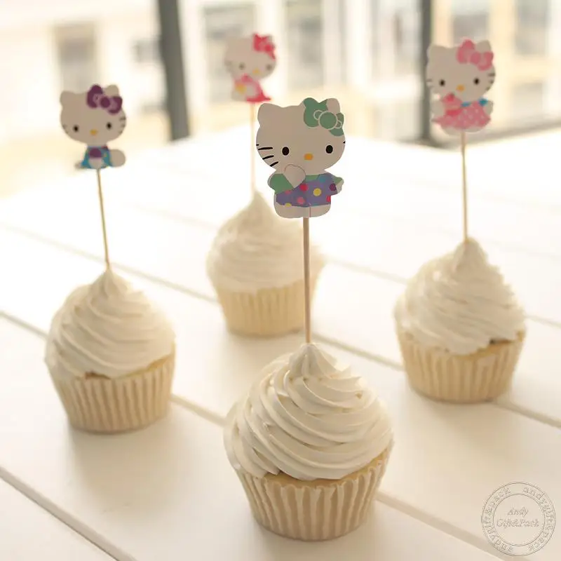 24pcs Hello Kitty Cupcake Cake Topper Decoration Kids Birthday Party Cartoon 