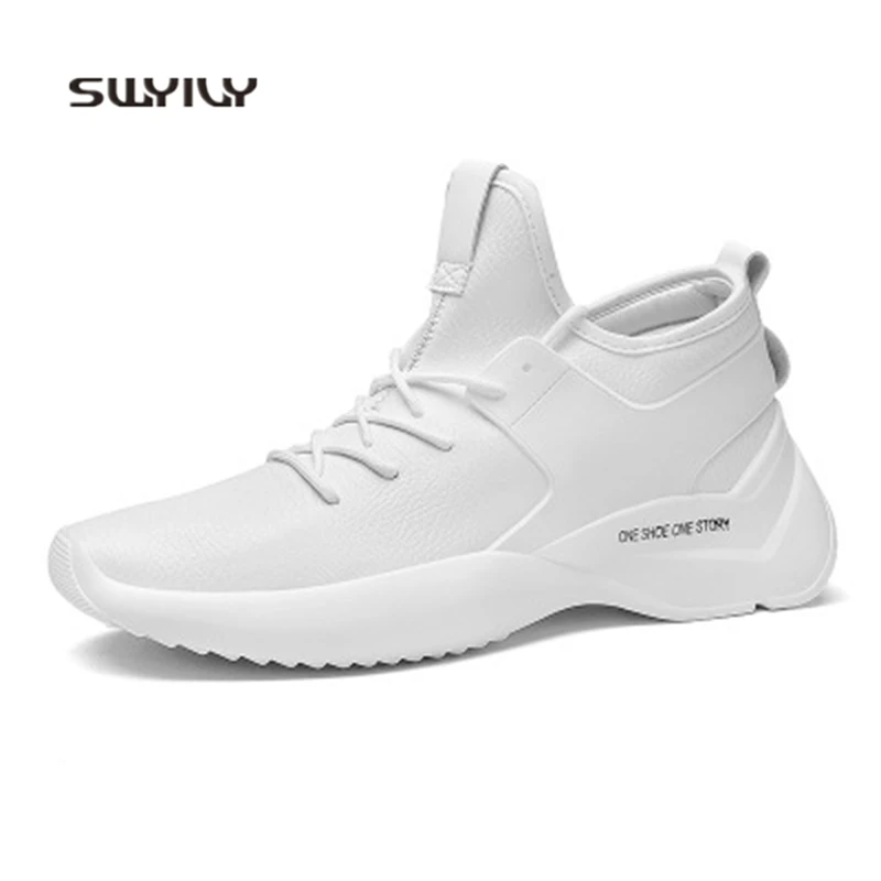 SWYIVY Men Sneakers Mesh Breathable Leather 2018 New Autumn Men Running Shoes Breathable Non-slip Sport Shoes Men Comfortable
