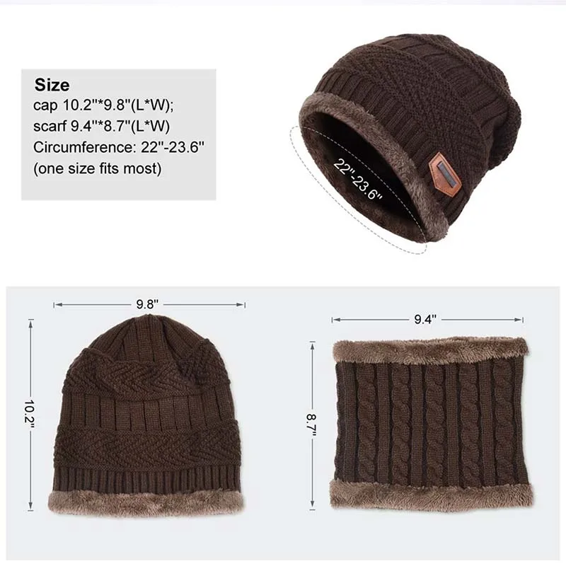 Зимние шапочка-шарф комплект теплая шапка толстый череп Кепки для Для мужчин Для женщин толстые мягкие одноцветное цветная шапочка толстые мешковатые унисекс шапка