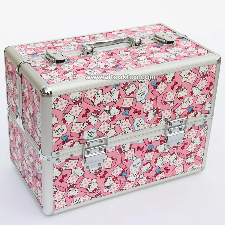 Hello kitty cosmetic case professional carrying suitcase font b box b font hellokitty beauty tool makeup
