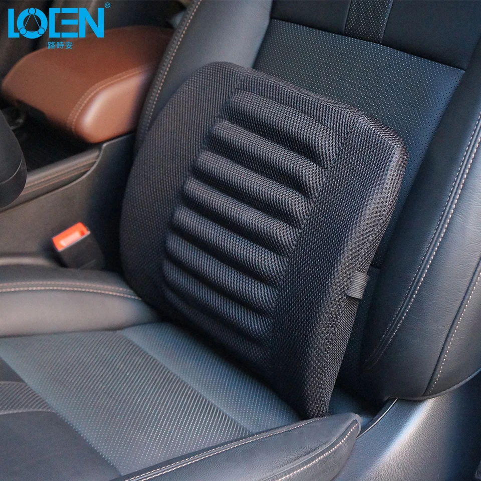 Koop LOEN 2 stks partij Ademend Mesh Autostoel Zwart Lendensteun Kussen Zacht Katoen Taille Ondersteuning voor Auto Reizen Kantoor stoel