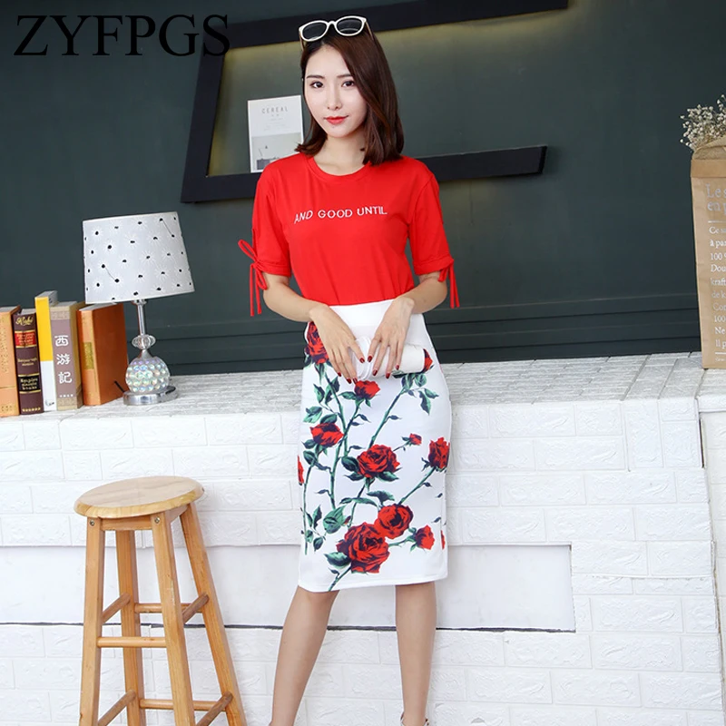 

ZYFPGS 2019 Summer Style Pencil Skirts Lady Natural Waist Multi Color Skirt Retro Elegance Bodycon Floral Print Skirt L0509