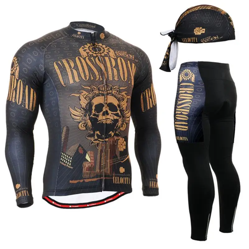 

Life on Track Brand Spring Cycling Set Seamless Stitching Long Sleeves Bicycle Clothing Skulls Gel Pad Long Maillot